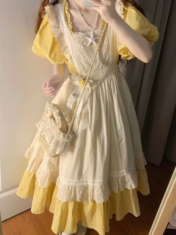 New French Sweet Pastoral Style Slim Square Collar Yellow Plaid Dress Women + Ruffles Outer Dress Two-piece Long Dress Suit
New French Sweet Pastoral Style Slim Square Collar Yellow Plaid Dress Women + Ruffles Outer Dress Two-piece Long Dress Suit