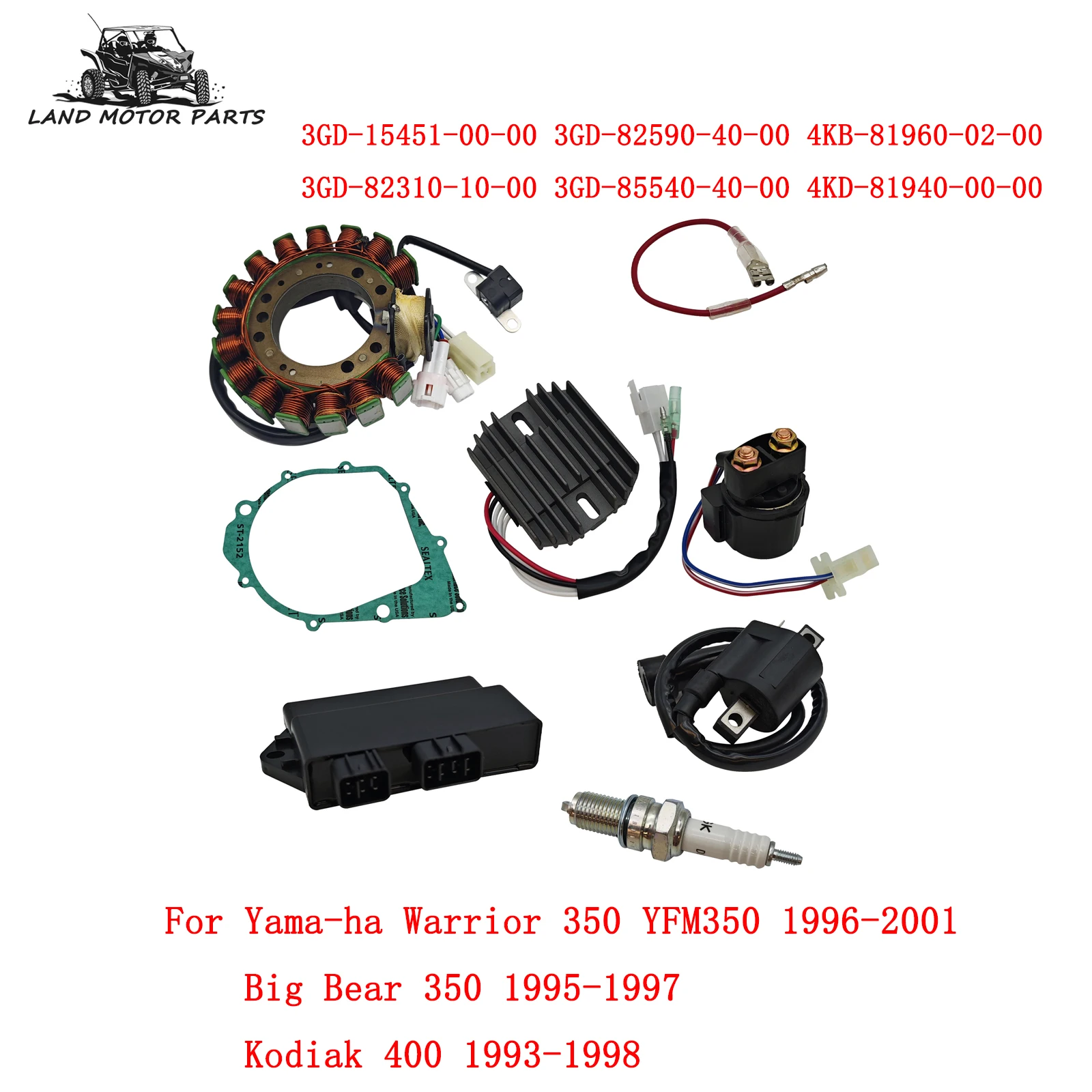 Stator ignition coil harness CDI kit 3HN-85510-10-00 4GB-85510-00-00 For YMH Yama-ha Warrior 350 YFM350 Big Bear 350 Kodiak 400
Stator ignition coil harness CDI kit 3HN-85510-10-00 4GB-85510-00-00 For YMH Yama-ha Warrior 350 YFM350 Big Bear 350 Kodiak 400