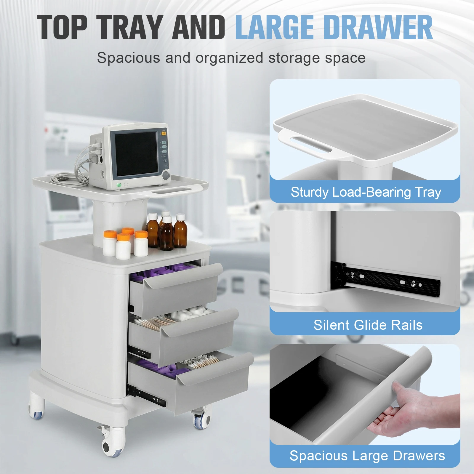 Lab Utility Cart with 3 Drawers 4 Wheels Professional Utility Cart 66 LBS Load for Hospital Clinic Salon Spa Office Bedroom
Lab Utility Cart with 3 Drawers 4 Wheels Professional Utility Cart 66 LBS Load for Hospital Clinic Salon Spa Office Bedroom
