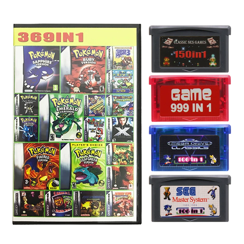 Коллекция игровых картриджей GBA 369 В 1, 150, 999, 106 В 1, 32-битная консольная карта для видеоигр
Коллекция игровых картриджей GBA 369 В 1, 150, 999, 106 В 1, 32-битная консольная карта для видеоигр