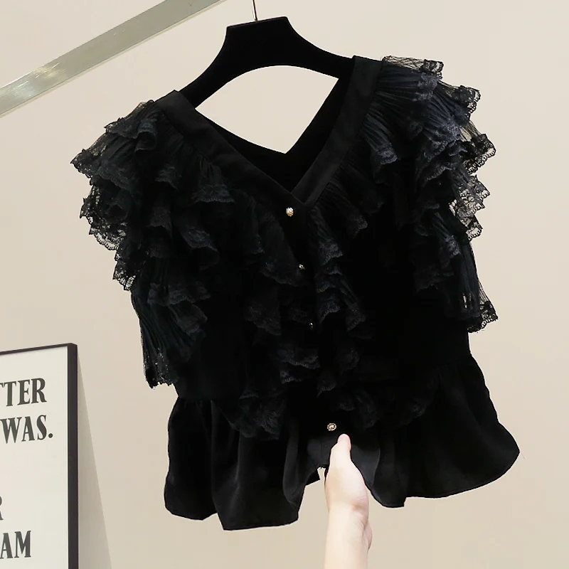 Fashionable Heavy Embellished Ruffle Hem V-Neck Sleeveless Shirt Women's Trendy Design Sensation Youthful Top Commute Style
Fashionable Heavy Embellished Ruffle Hem V-Neck Sleeveless Shirt Women's Trendy Design Sensation Youthful Top Commute Style
