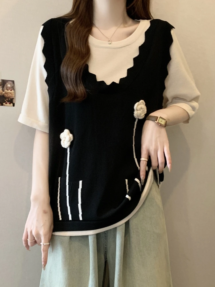 Fashionable Ice Silk Short Sleeve T-Shirt Women's Summer Base Layer Top Slimming Stylish Korean Version Two-Piece Effect
Fashionable Ice Silk Short Sleeve T-Shirt Women's Summer Base Layer Top Slimming Stylish Korean Version Two-Piece Effect