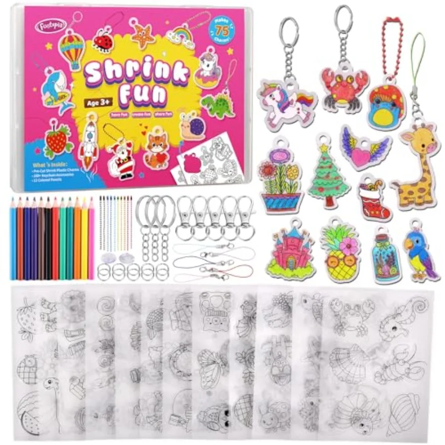 Shrinking Art Sheets Kits for,75 Pre-Cut Shrink Paper Craft Keychain Making Kit, 12 Themes DIY Shrink Art Plastic Sheets with C
Shrinking Art Sheets Kits for,75 Pre-Cut Shrink Paper Craft Keychain Making Kit, 12 Themes DIY Shrink Art Plastic Sheets with C