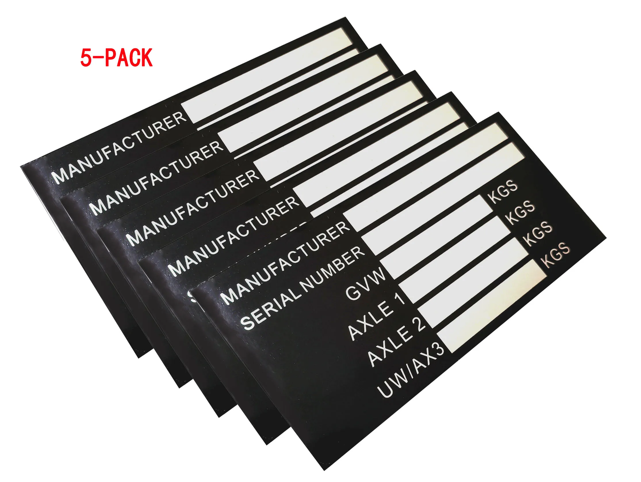 5-PACK VEHICLE TRUCK BOAT Trailer Blank VIN & Weight AXLE Chassis Plate 140mm x 65mm Identification Number
5-PACK VEHICLE TRUCK BOAT Trailer Blank VIN & Weight AXLE Chassis Plate 140mm x 65mm Identification Number