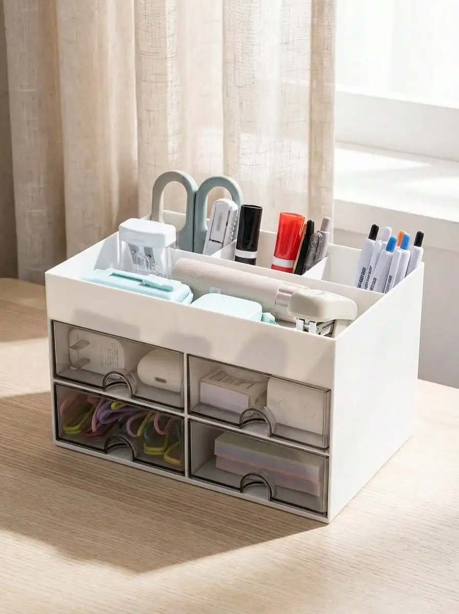 1pc Desktop Storage Box With Compartments, Practical Drawers, Perfect For Desk Organization, Multi-Functional Storage Box For Stationery, Office Supplies, Cosmetics, Pen Holder, Back To School Essentials
1pc Desktop Storage Box With Compartments, Practical Drawers, Perfect For Desk Organization, Multi-Functional Storage Box For Stationery, Office Supplies, Cosmetics, Pen Holder, Back To School Essentials