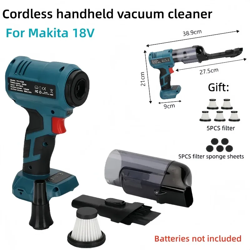 Portable cordless handheld vacuum cleaner for Makita 18V lithium battery BL1820 BL1840B BL1820B, for cleaning cars, tables, etc.
Portable cordless handheld vacuum cleaner for Makita 18V lithium battery BL1820 BL1840B BL1820B, for cleaning cars, tables, etc.