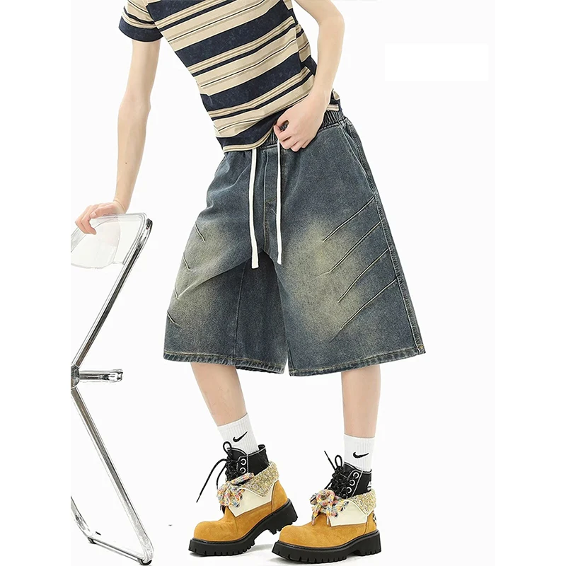Summer Denim Shorts For Men Black Shorts Elastic Waist Drawstring Patchwork Vintage Washed Streetwear Male Wide Leg Shorts
Summer Denim Shorts For Men Black Shorts Elastic Waist Drawstring Patchwork Vintage Washed Streetwear Male Wide Leg Shorts