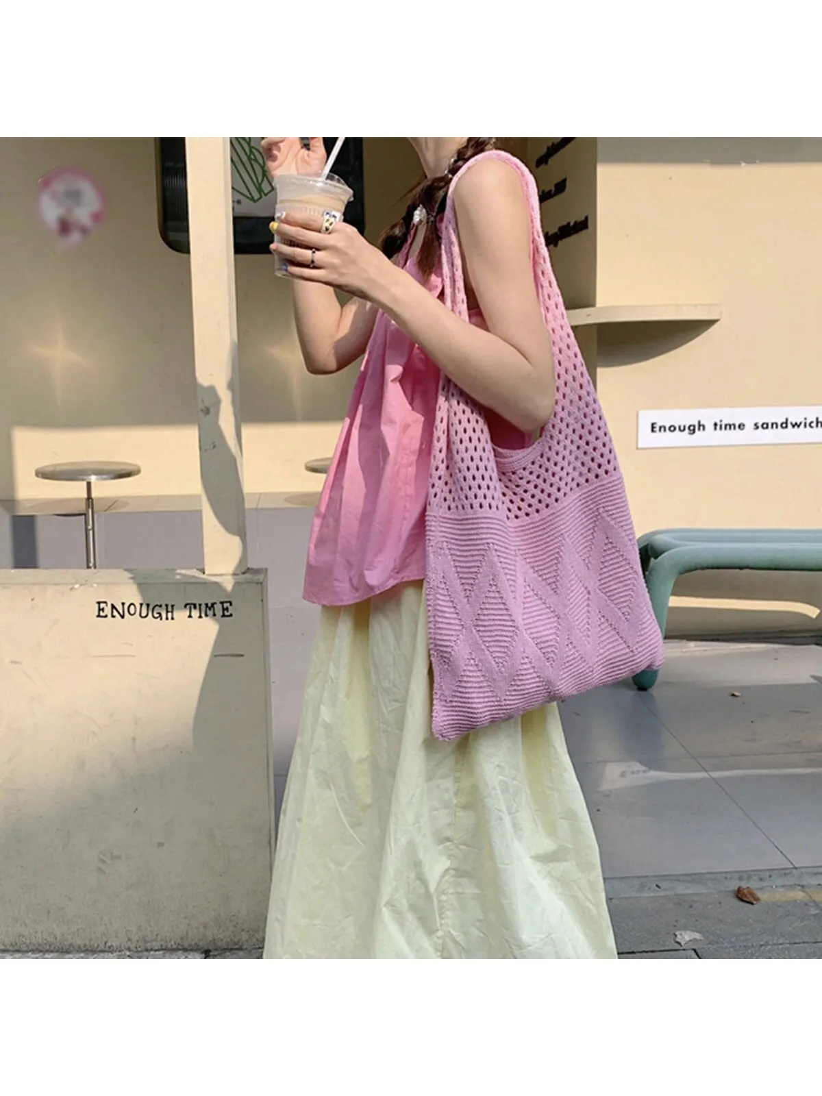 1 piece of solid color knitted casual tote bag vacation bag beach women's bag fashion large-capacity shoulder bag
1 piece of solid color knitted casual tote bag vacation bag beach women's bag fashion large-capacity shoulder bag