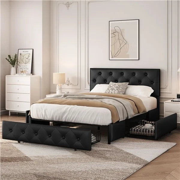 Full Upholstered Bed Frame with Adjustable Headboard/3 Drawers Storage, Black
Full Upholstered Bed Frame with Adjustable Headboard/3 Drawers Storage, Black