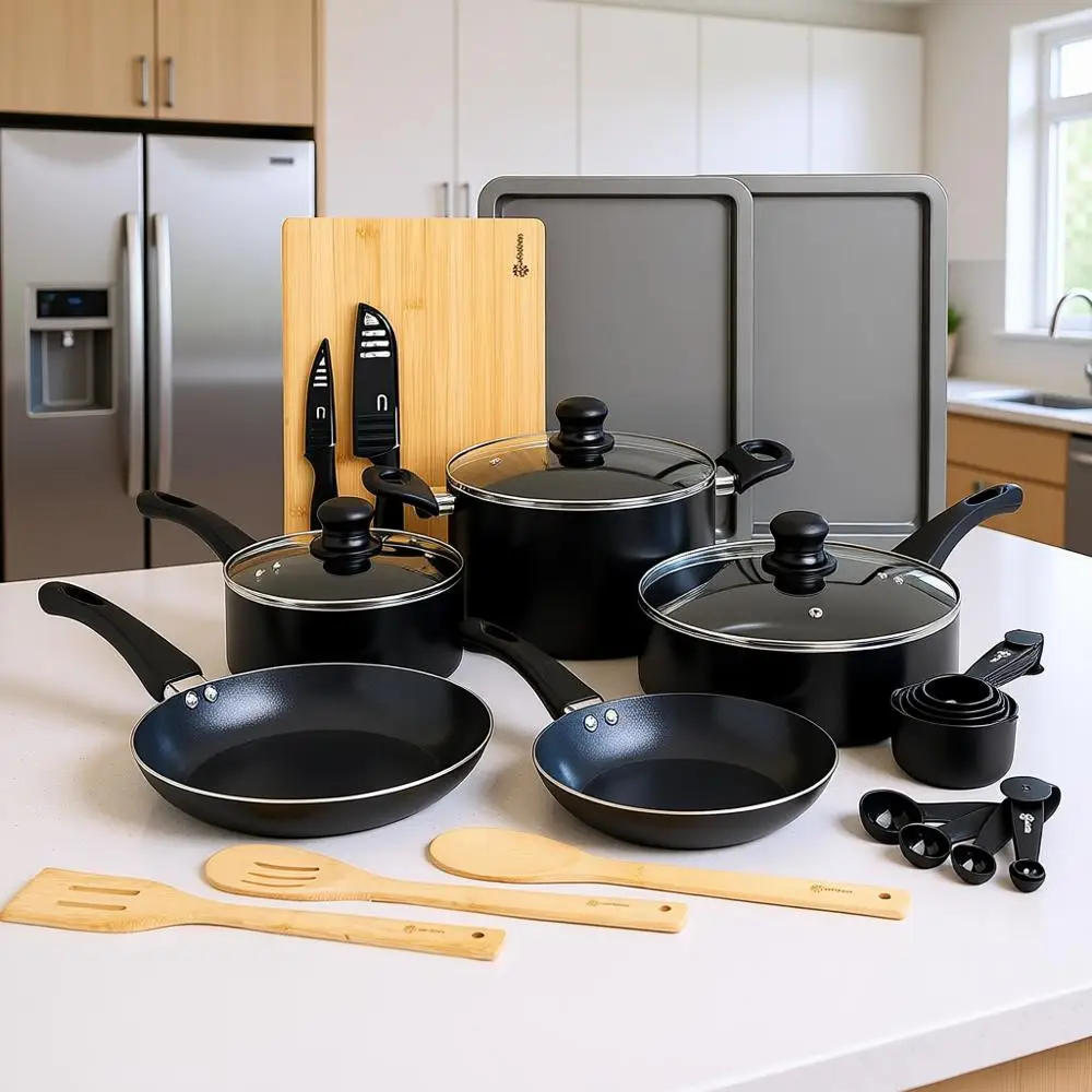 Nonstick 26-Piece Cookware Set with Comfort Grip, Dishwasher Safe, Even Heat Distribution, Black
Nonstick 26-Piece Cookware Set with Comfort Grip, Dishwasher Safe, Even Heat Distribution, Black