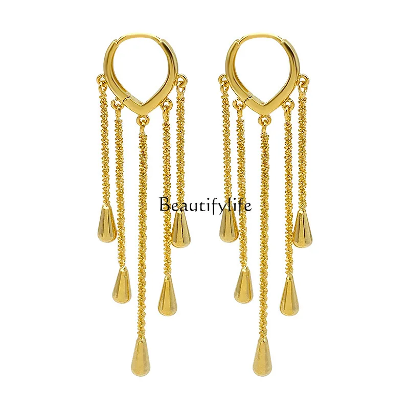 High-end long fringed earrings chain small water drop earrings temperament versatile light luxury
High-end long fringed earrings chain small water drop earrings temperament versatile light luxury