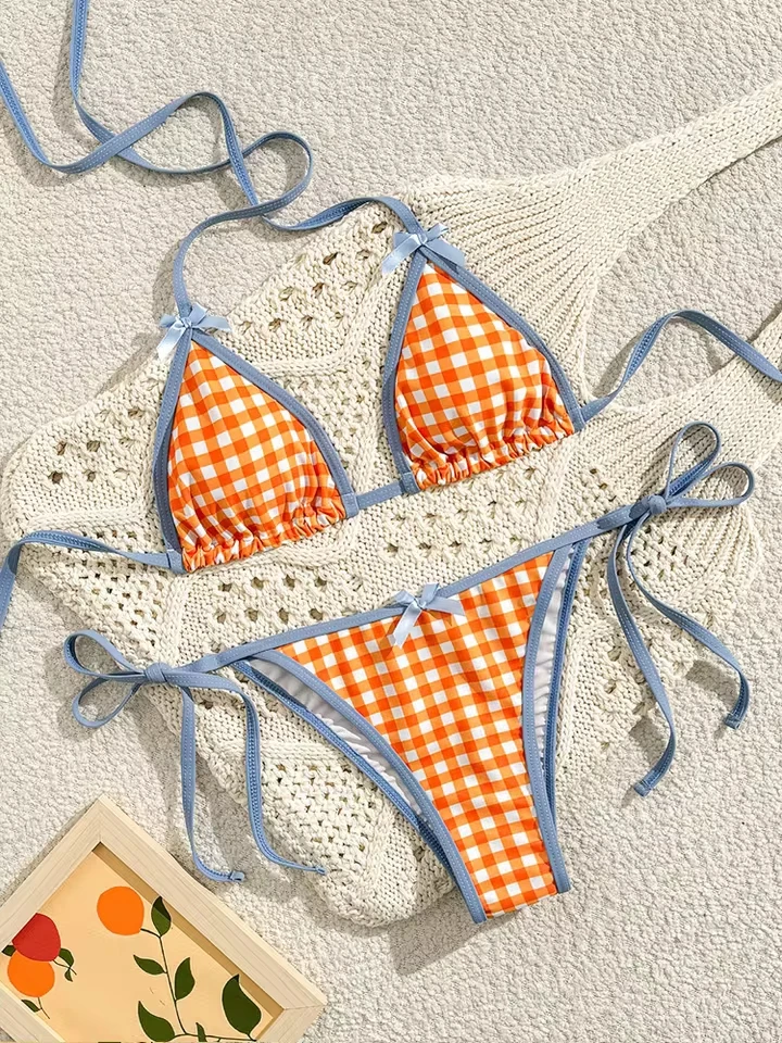 Vzvn 2026 New Summer Swimwear Bikinis Sexy Plaid Laced Up Beach Bikini 2 Piece Set for Women Split Swimsuit Brazil Bikini Set
Vzvn 2026 New Summer Swimwear Bikinis Sexy Plaid Laced Up Beach Bikini 2 Piece Set for Women Split Swimsuit Brazil Bikini Set