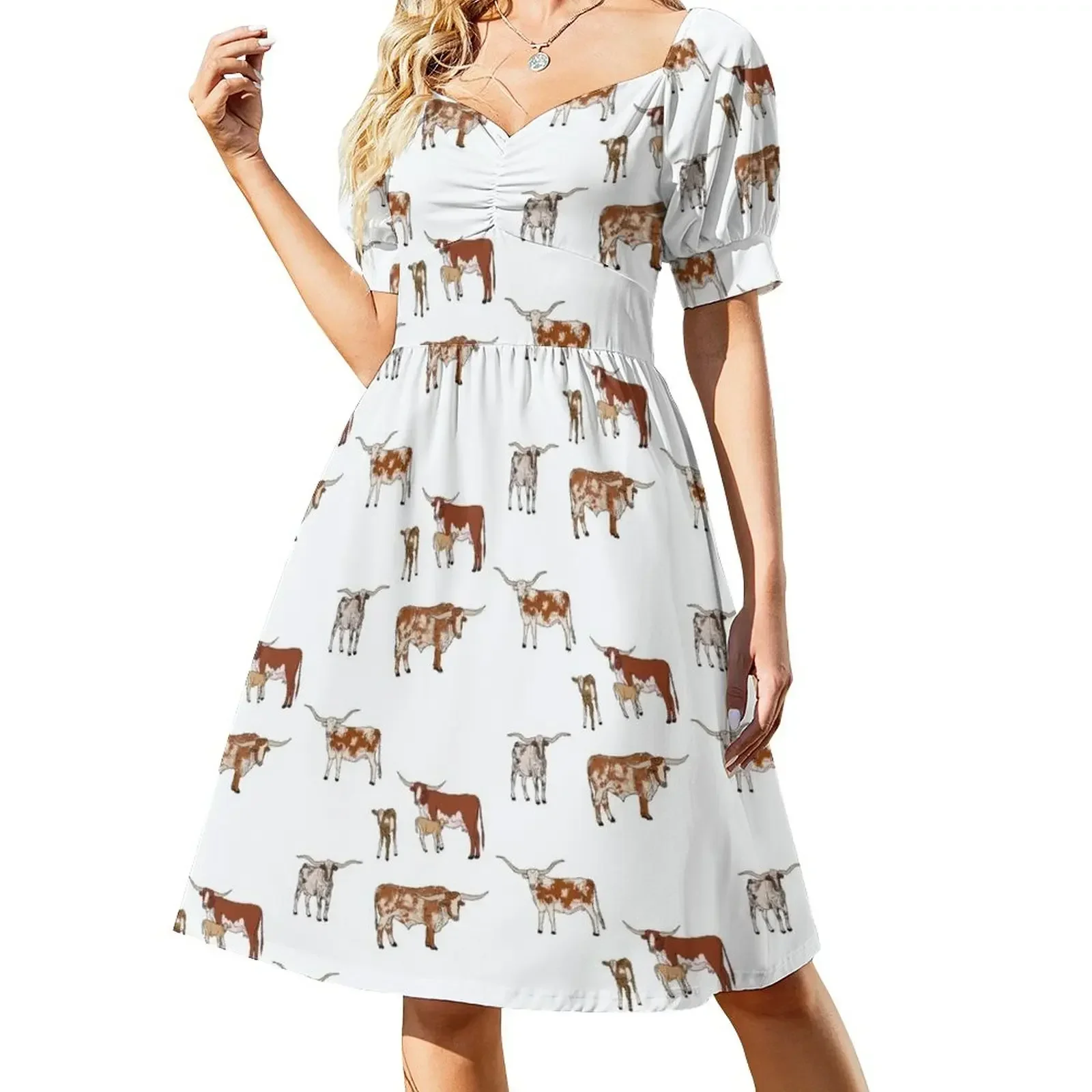 Texas Longhorn Pattern Transparent Short-Sleeved Dress chic and elegant evening dress womens dress Women's
Texas Longhorn Pattern Transparent Short-Sleeved Dress chic and elegant evening dress womens dress Women's