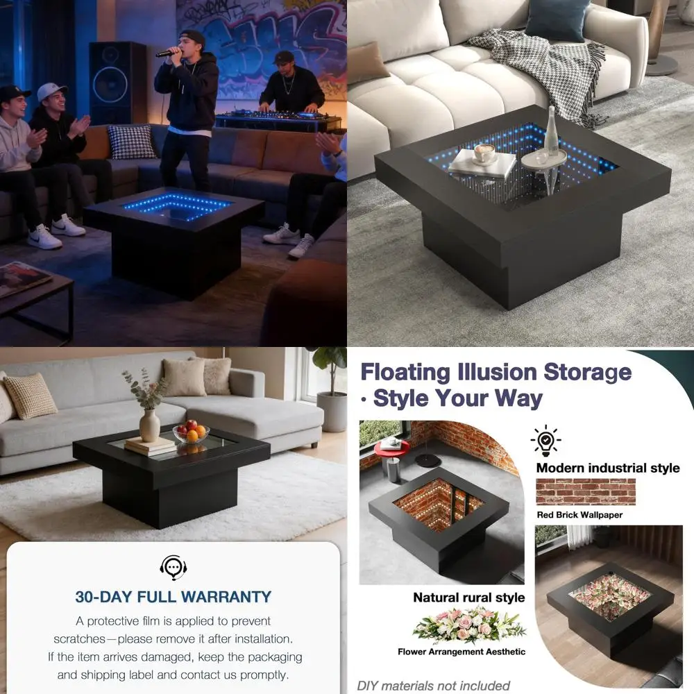 Modern Square Coffee Table with LED Lights, Tempered Glass Top, 31 for Living Room
Modern Square Coffee Table with LED Lights, Tempered Glass Top, 31 for Living Room