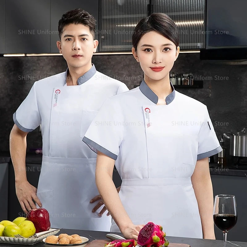 White Chef shorts Summer Men short sleeve Jacket Breathable Chef coat Restaurant Kitchen Chef uniform apron work clothes logo
White Chef shorts Summer Men short sleeve Jacket Breathable Chef coat Restaurant Kitchen Chef uniform apron work clothes logo