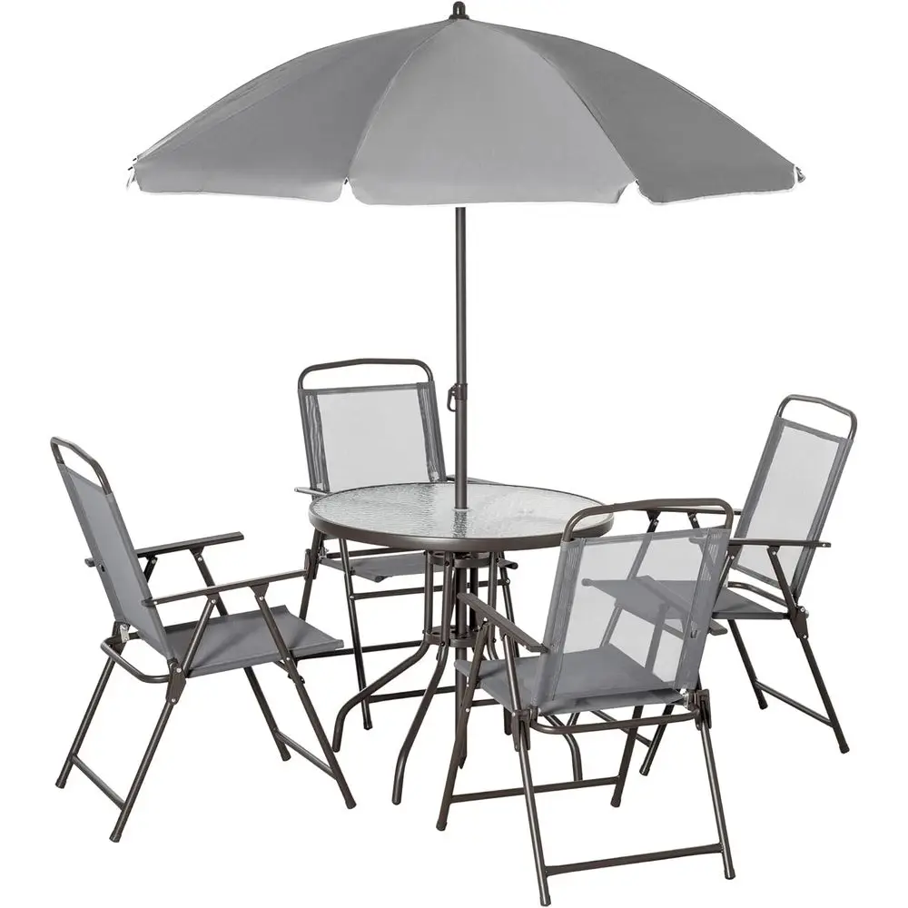 Gray Outdoor 6-Piece Patio Dining Set with Glass Table or 4-Piece with Umbrella for Garden, Backyard, and Poolside
Gray Outdoor 6-Piece Patio Dining Set with Glass Table or 4-Piece with Umbrella for Garden, Backyard, and Poolside