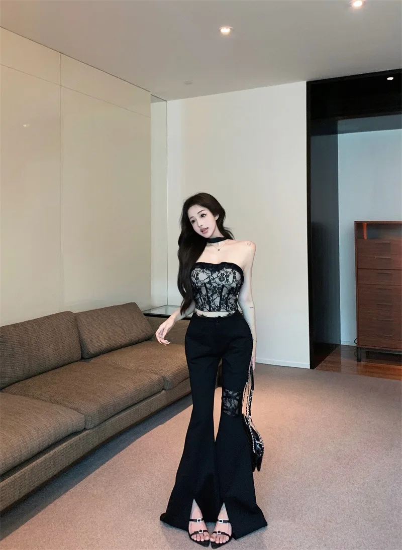 Hot Girl Sexy Suit Women's Summer Lace Strapless Tank Top Lace Patchwork Flared Pants Two-piece Set Fashion Female Clothes
Hot Girl Sexy Suit Women's Summer Lace Strapless Tank Top Lace Patchwork Flared Pants Two-piece Set Fashion Female Clothes