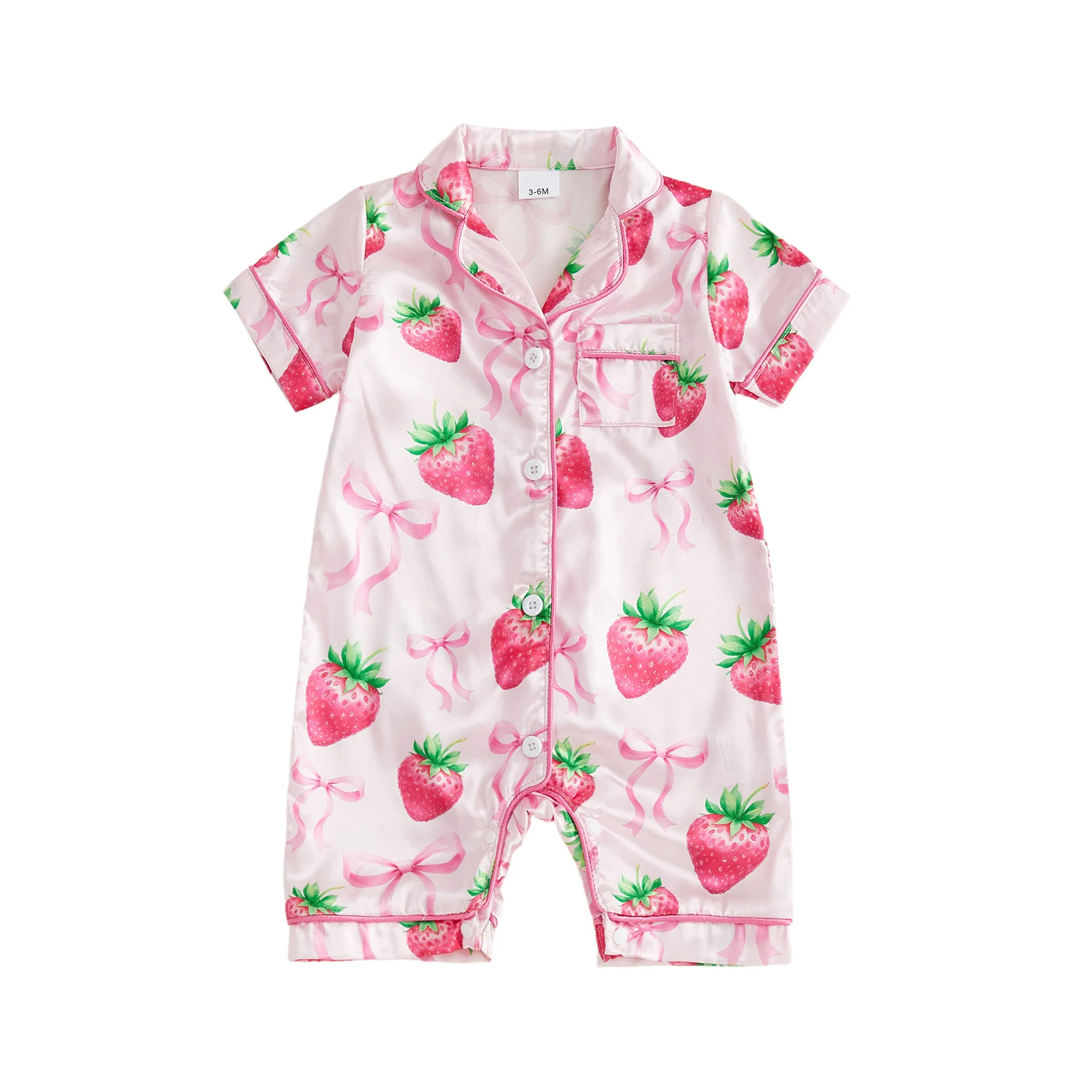 Летняя пижама для маленьких девочек, комбинезон с короткими рукавами и V-образным вырезом на пуговицах с принтом клубники и бантом
Летняя пижама для маленьких девочек, комбинезон с короткими рукавами и V-образным вырезом на пуговицах с принтом клубники и бантом