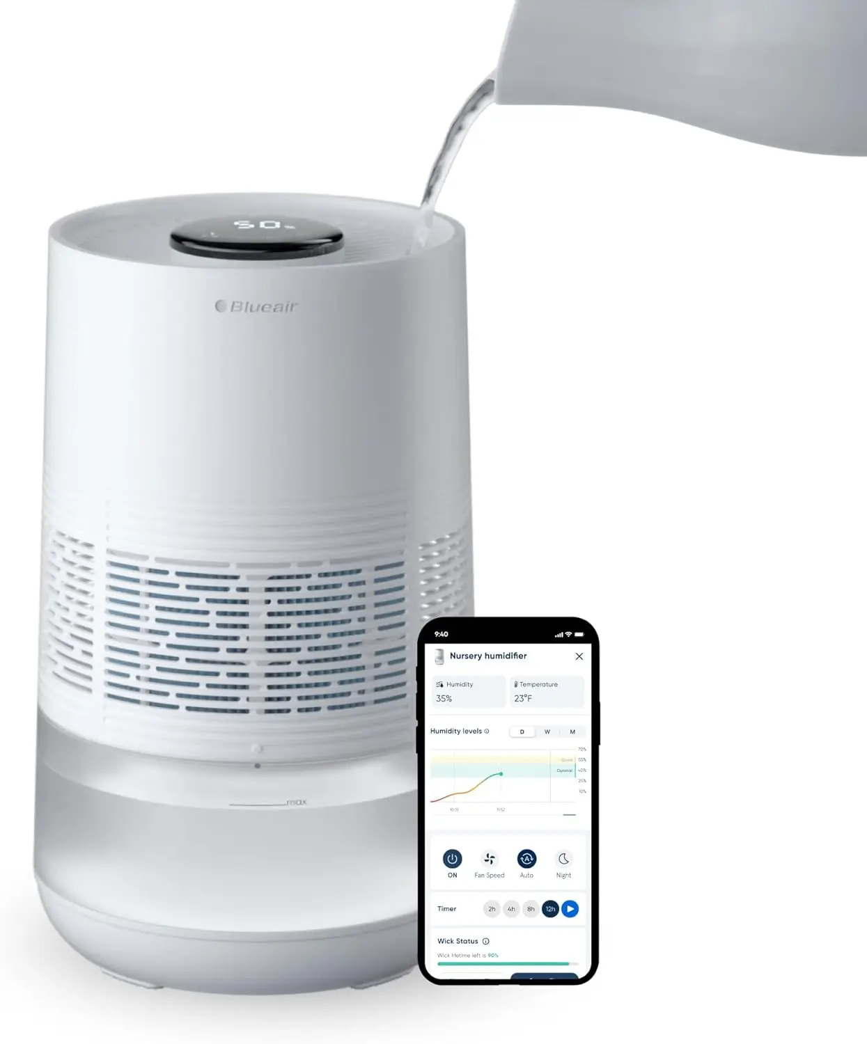 Smart Humidifier for Large Rooms, 3.5L Tank, Auto Mode, App Control, Touchscreen, 48H Runtime