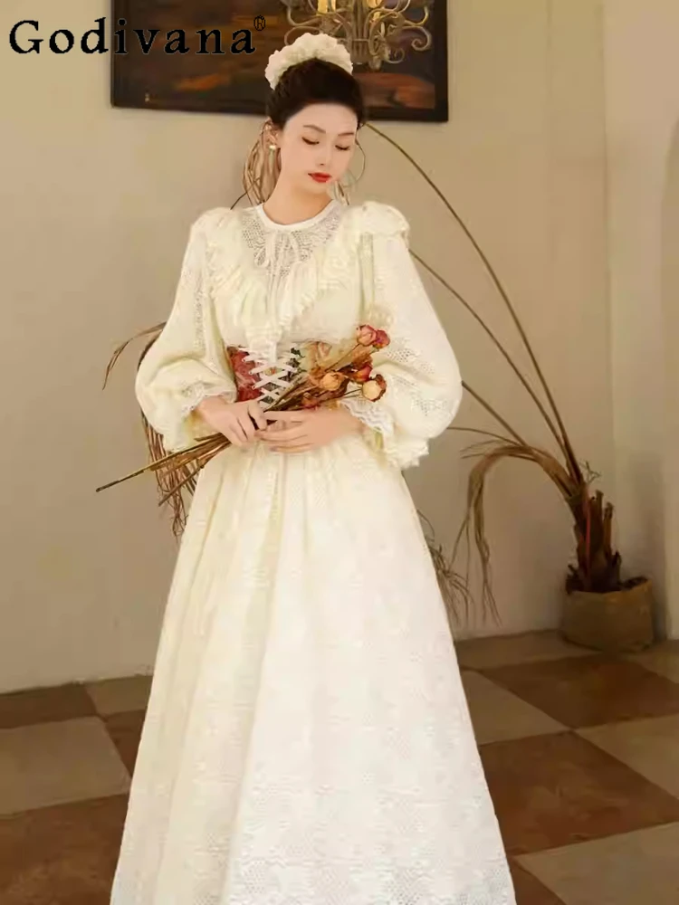 Spring Autumn New Heavy Industry Thicken Lace Court Retro Crew Neck Dress Elegant Girl High Waist A-line Apricot Fairy Dresses
Spring Autumn New Heavy Industry Thicken Lace Court Retro Crew Neck Dress Elegant Girl High Waist A-line Apricot Fairy Dresses