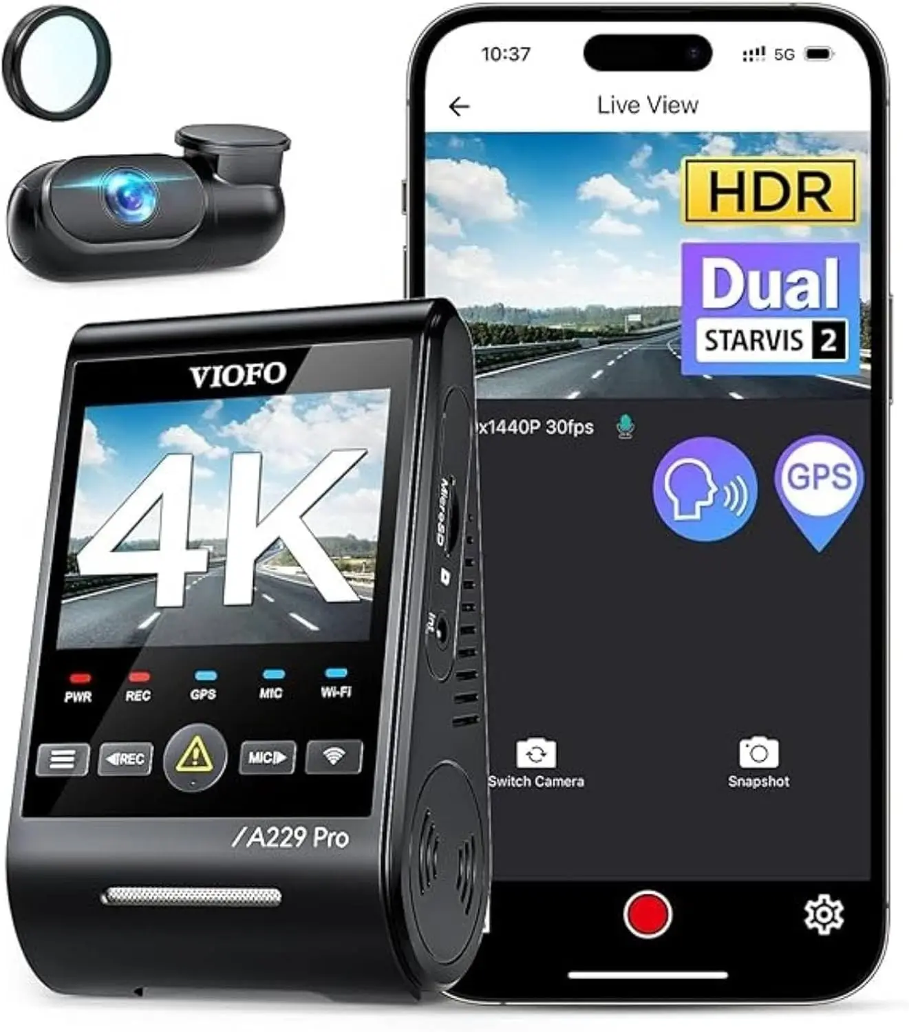 A229 Pro 4K HDR Dash Cam, Dual STARVIS 2 IMX678 IMX675, 4K+2K Front and Rear Car Camera, 2 Channel with HDR, Voice Control, 5GHz
A229 Pro 4K HDR Dash Cam, Dual STARVIS 2 IMX678 IMX675, 4K+2K Front and Rear Car Camera, 2 Channel with HDR, Voice Control, 5GHz