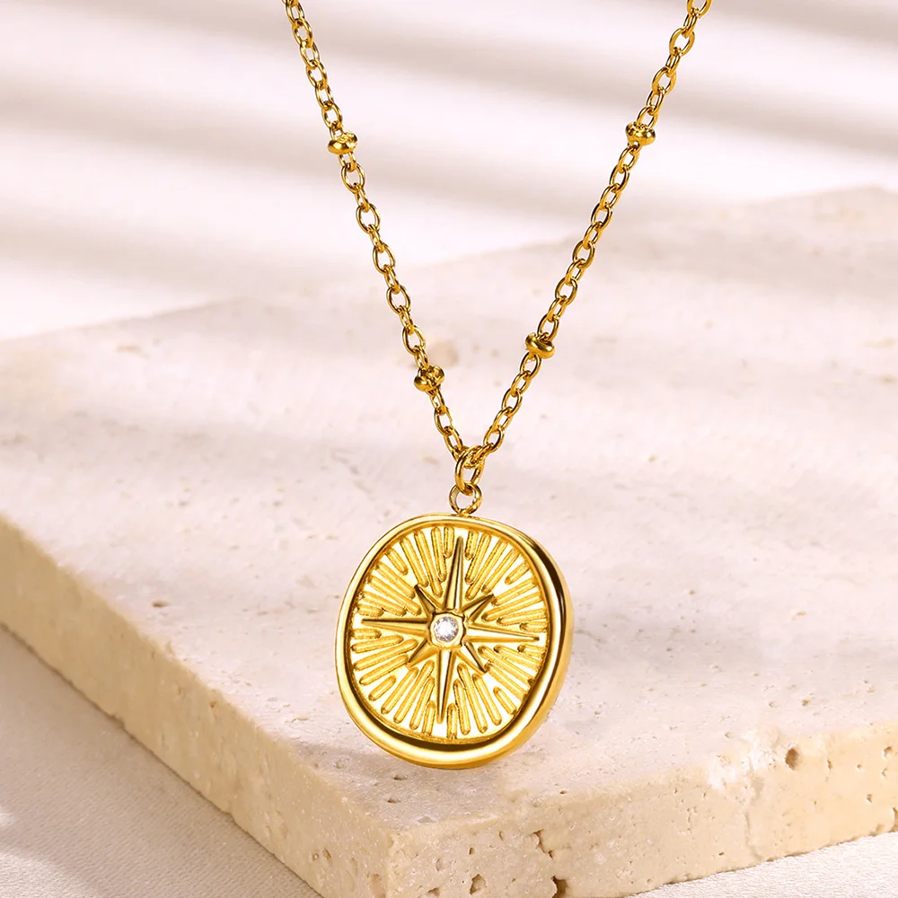 Trendy North Star Stainless Steel Pendant Necklace for Women Men Gold Plated Compass Coin Zircon Necklaces Jewelry Gift 
Trendy North Star Stainless Steel Pendant Necklace for Women Men Gold Plated Compass Coin Zircon Necklaces Jewelry Gift