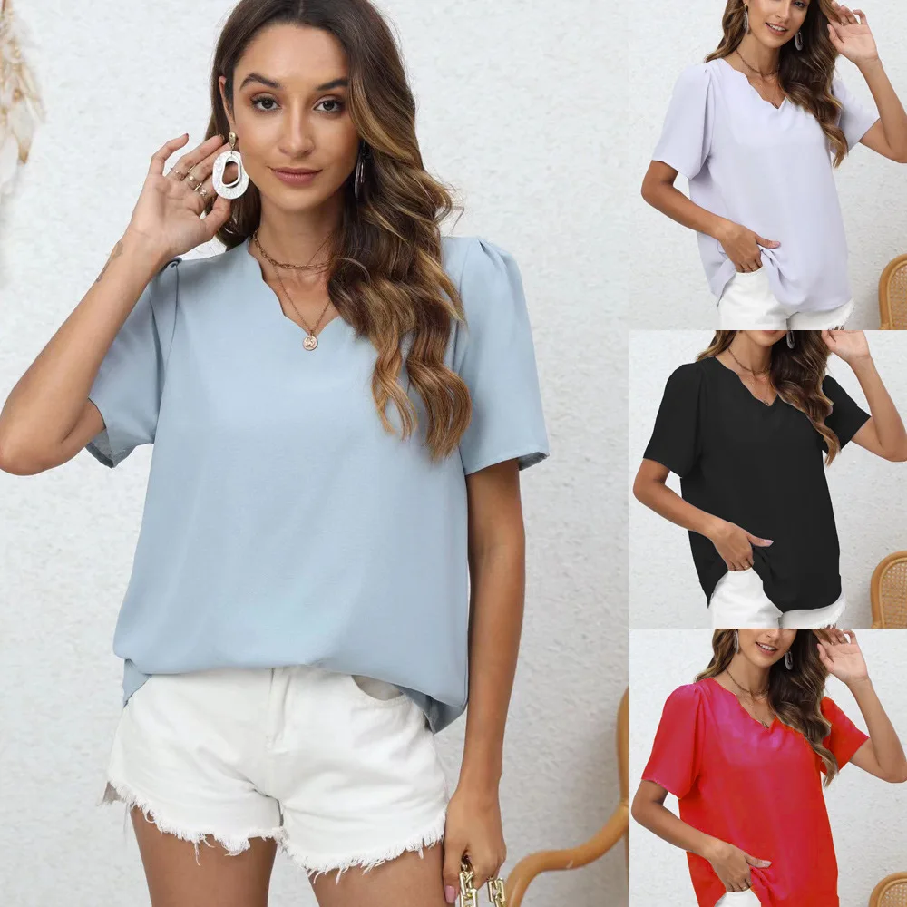 Women's Short Sleeve Blouse Irregular Wave Neck Loose Chiffon Shirt Top Блузка Blusas Woman 2024 Camisas Mujeres Women Blouse
Women's Short Sleeve Blouse Irregular Wave Neck Loose Chiffon Shirt Top Блузка Blusas Woman 2024 Camisas Mujeres Women Blouse
