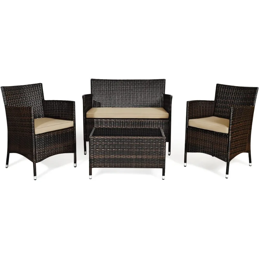4-Piece Rattan Patio Set Camping Outdoor/Indoor Wicker Conversation Set for Pool Lawn Wicker Chairs and Sofa With Soft Cushion
4-Piece Rattan Patio Set Camping Outdoor/Indoor Wicker Conversation Set for Pool Lawn Wicker Chairs and Sofa With Soft Cushion