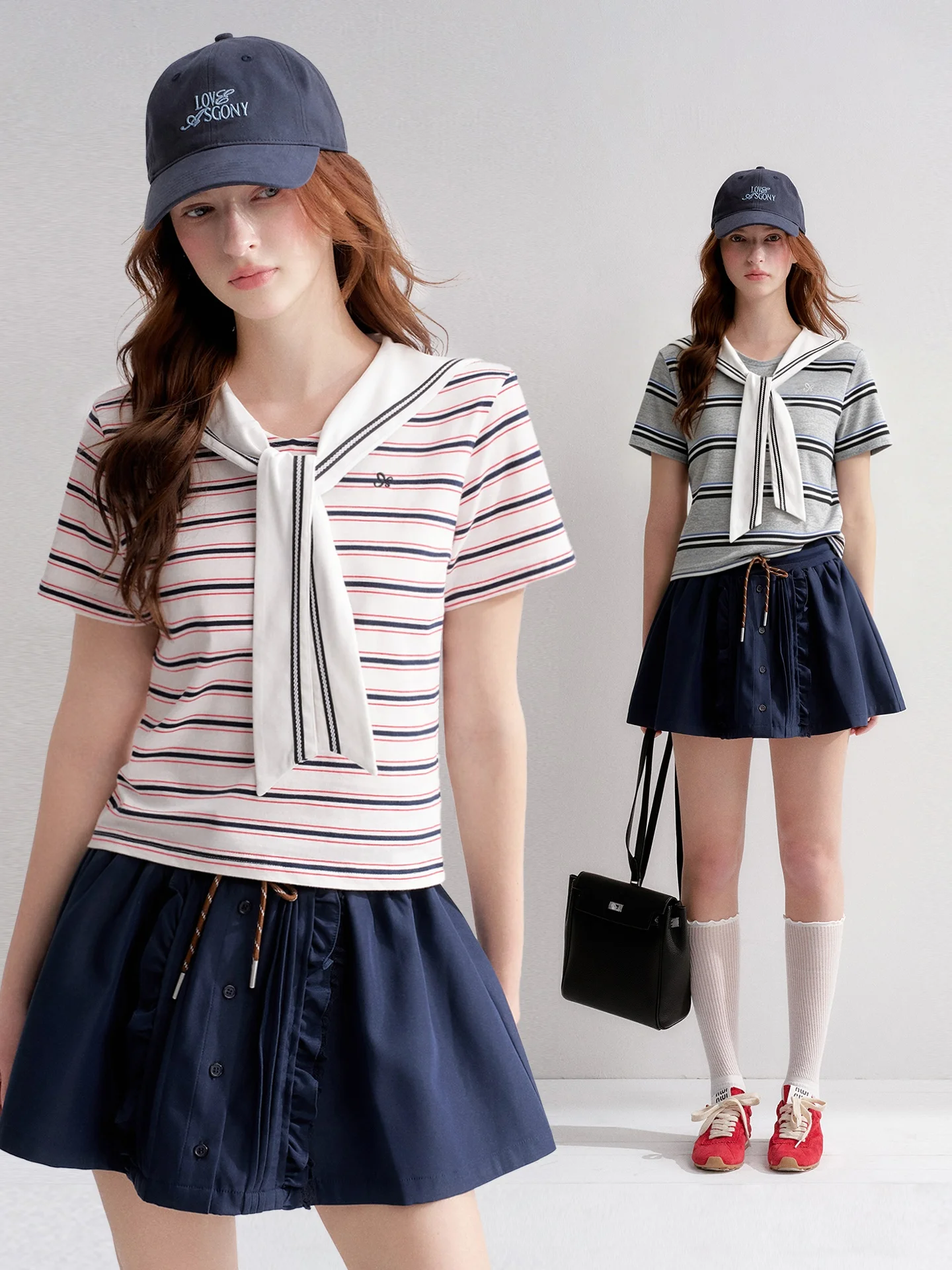 AsGony Navy Sailor Collar T-Shirt Short Sleeve Women's Gentle College Style Striped Top for Campus Street Travel Commuting
AsGony Navy Sailor Collar T-Shirt Short Sleeve Women's Gentle College Style Striped Top for Campus Street Travel Commuting