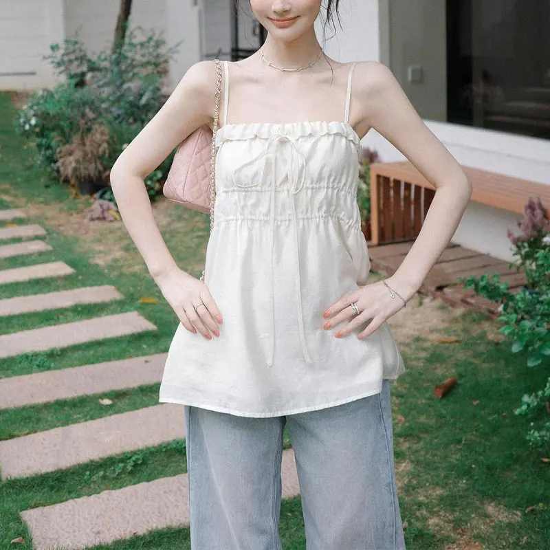 French Style Drawstring Bow A-Line Tanks Summer Sleeveless Tops Women's Clothing Fashionable Ruffles Spliced Folds Basic Camis
French Style Drawstring Bow A-Line Tanks Summer Sleeveless Tops Women's Clothing Fashionable Ruffles Spliced Folds Basic Camis