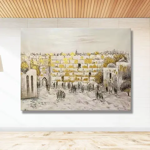 Niestandardowy obraz olejny na ścianie zachodniej, abstrakcyjna sztuka na płótnie Kotel, ręcznie robione dzieło sztuki żydowskiej do wystroju domu w przedpokoju Synagogi