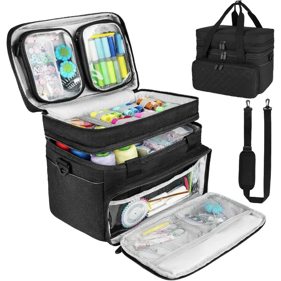 Large Travel Sewing Box with Shoulder Strap and Double Layer Design for Easy Organization of Sewing Accessories and Supplies Fe
Large Travel Sewing Box with Shoulder Strap and Double Layer Design for Easy Organization of Sewing Accessories and Supplies Fe