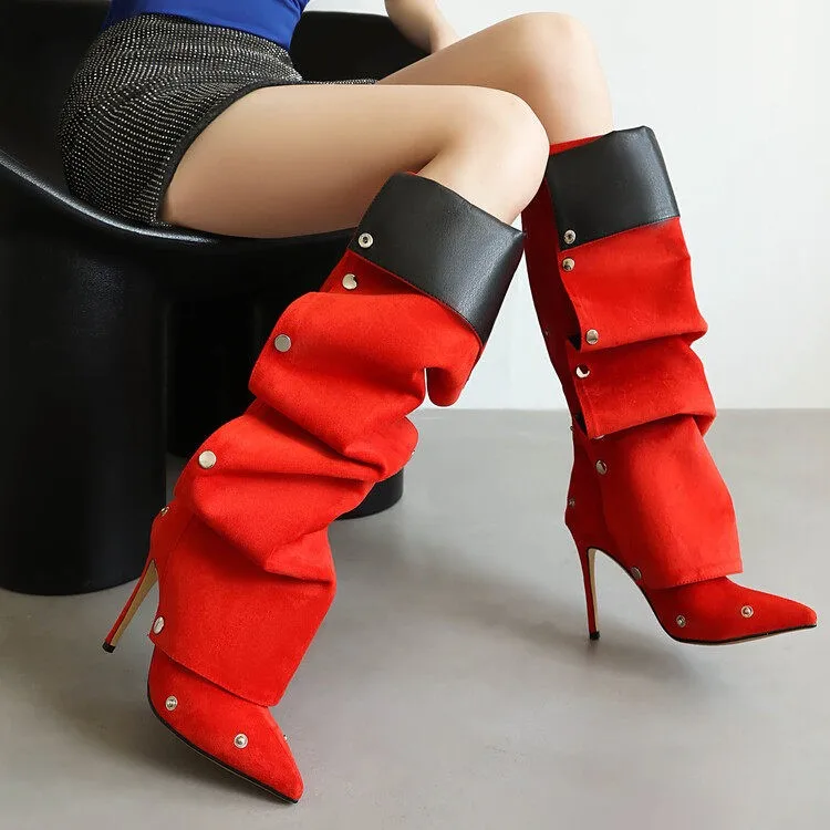 High-tube Spliced Two-wear Red Biker Stacked Denim Hot Girl Pleated Boots Women's Pointed-toe Western Long Boots
High-tube Spliced Two-wear Red Biker Stacked Denim Hot Girl Pleated Boots Women's Pointed-toe Western Long Boots
