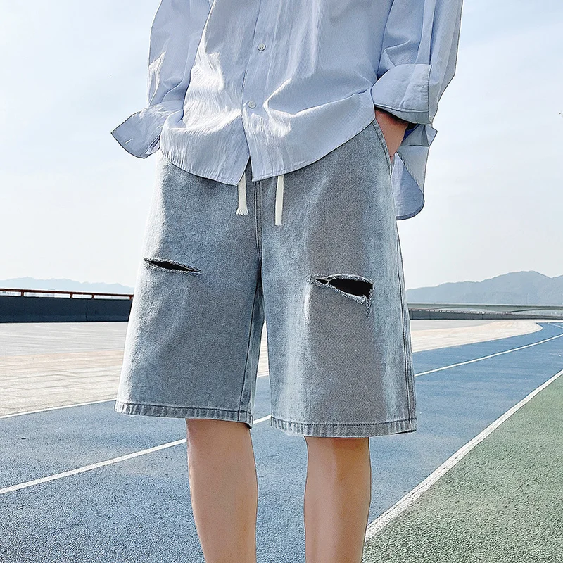 Fashion Elastic Lace Up Washed Straight Hole Denim Shorts Men's Clothing 2024 Summer New Loose High Waist Casual Knee Shorts
Fashion Elastic Lace Up Washed Straight Hole Denim Shorts Men's Clothing 2024 Summer New Loose High Waist Casual Knee Shorts