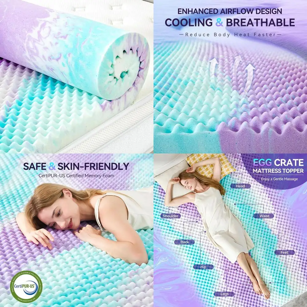 Full Size 3 Egg Crate Memory Foam Mattress Topper - Soft Bed Pad for Back Pain Relief, CertiPUR-US Certified, Colorful
Full Size 3 Egg Crate Memory Foam Mattress Topper - Soft Bed Pad for Back Pain Relief, CertiPUR-US Certified, Colorful