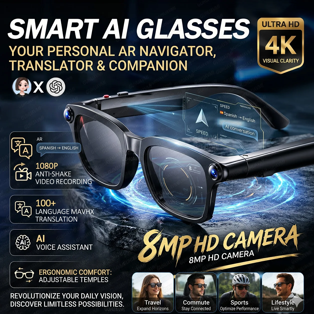 2026 New 800W Pixel Camera 1080P Video Recording Smart Glasses Men AI Voice Assistant Music Player Translation Sports Sunglasses
2026 New 800W Pixel Camera 1080P Video Recording Smart Glasses Men AI Voice Assistant Music Player Translation Sports Sunglasses