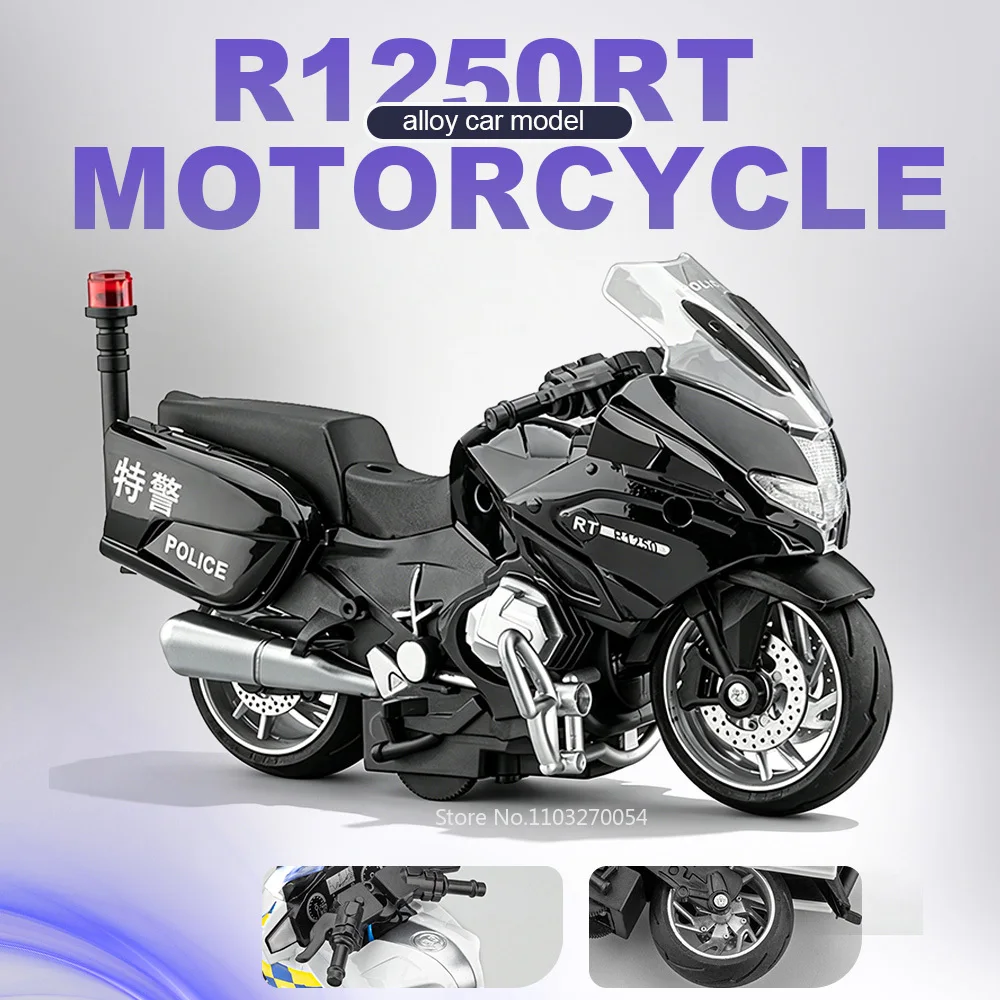 1:14 R1250RT-P Alloy Diecast Police Motorcycle Model Toy Car Sound Light Pull Back Rubber Tire Miniature Motorbick Friend's Gift
1:14 R1250RT-P Alloy Diecast Police Motorcycle Model Toy Car Sound Light Pull Back Rubber Tire Miniature Motorbick Friend's Gift