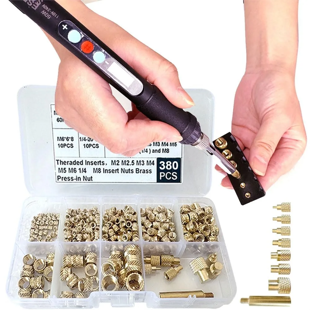 Heat Set Insert Tools Kit Brass Nuts 3D Printing 60W Digital Soldering Iron 380 Pcs Threaded Inserts with Tips M2 M3 M4 M5 M6 M8
Heat Set Insert Tools Kit Brass Nuts 3D Printing 60W Digital Soldering Iron 380 Pcs Threaded Inserts with Tips M2 M3 M4 M5 M6 M8