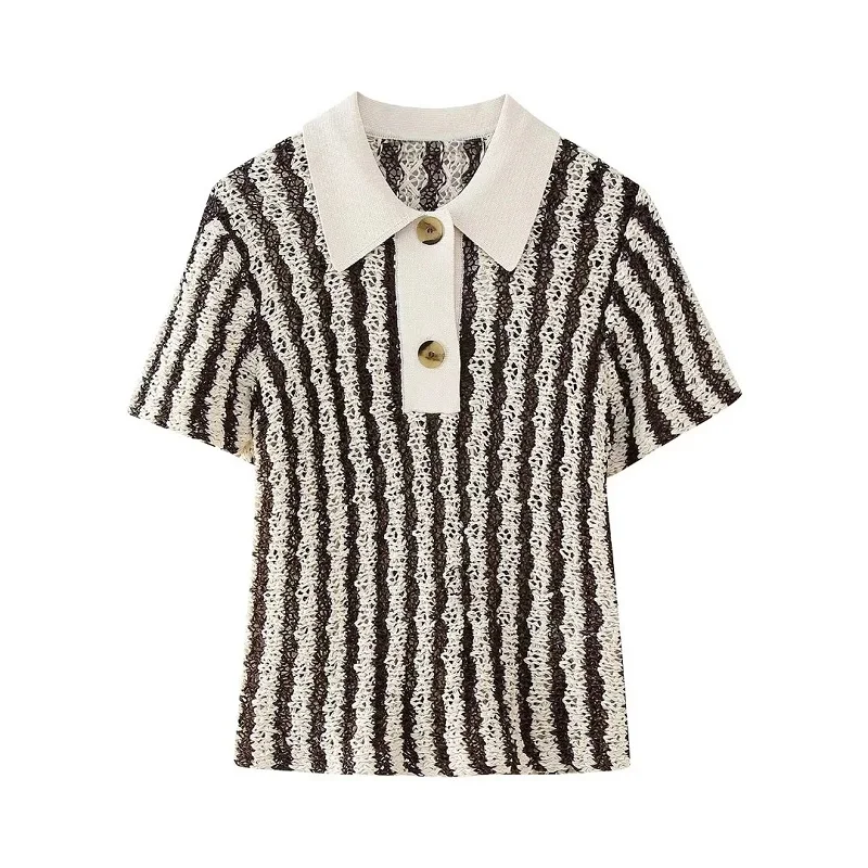 TRAF Striped Knitted Women Polo Shirts Short Sleeves Button Lady Tops 2024 Spring Summer Fashion Elegant Polo Shirts For Women
TRAF Striped Knitted Women Polo Shirts Short Sleeves Button Lady Tops 2024 Spring Summer Fashion Elegant Polo Shirts For Women