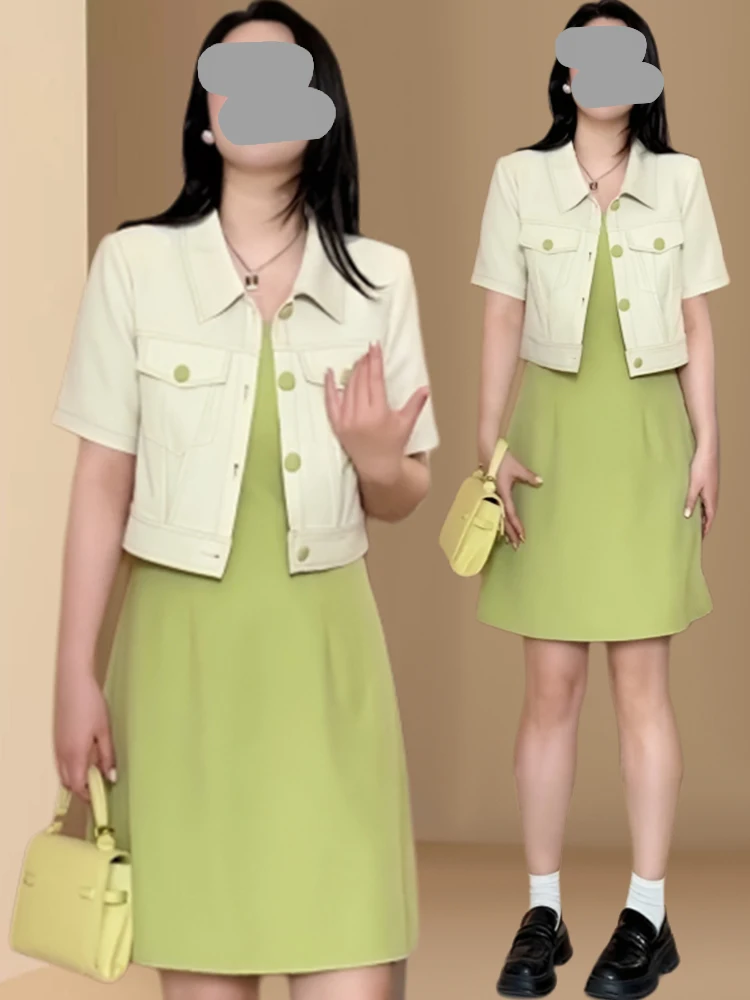 Korean Style Summer Slimming Strap Dress Loose Short Cardigan Outerwear Color Block Two-Piece Set Women's Fashion Outfit
Korean Style Summer Slimming Strap Dress Loose Short Cardigan Outerwear Color Block Two-Piece Set Women's Fashion Outfit
