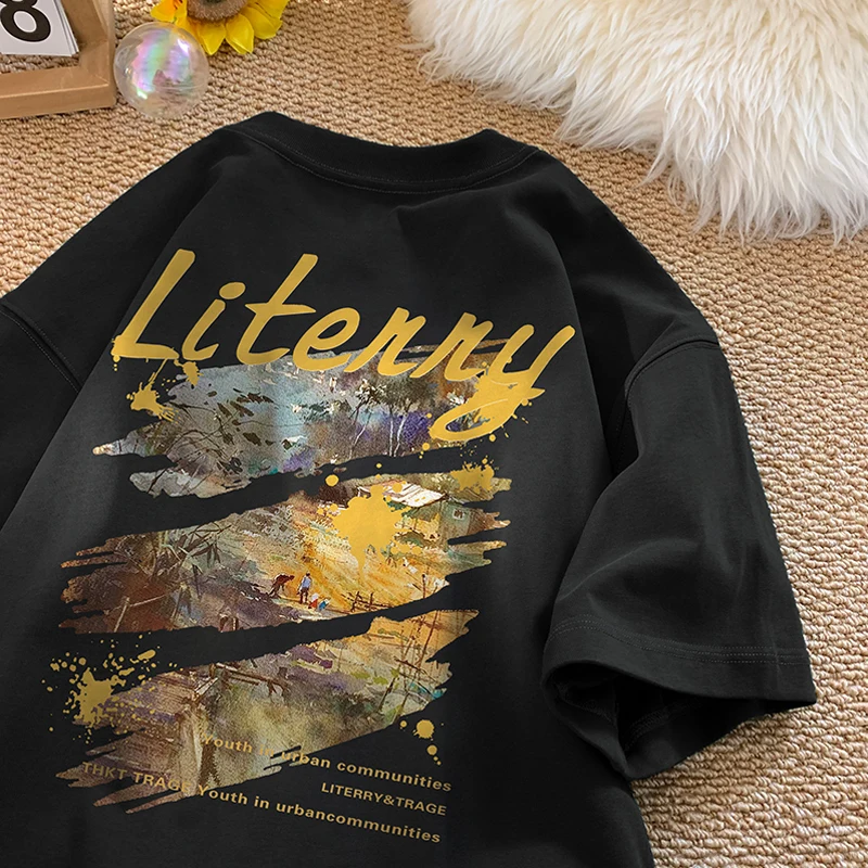Men's Streetwear Vintage Oil Painting T-shirt Loose Summer Casual T-shirt Letters Printed T-shirt Couple's Clothing
Men's Streetwear Vintage Oil Painting T-shirt Loose Summer Casual T-shirt Letters Printed T-shirt Couple's Clothing