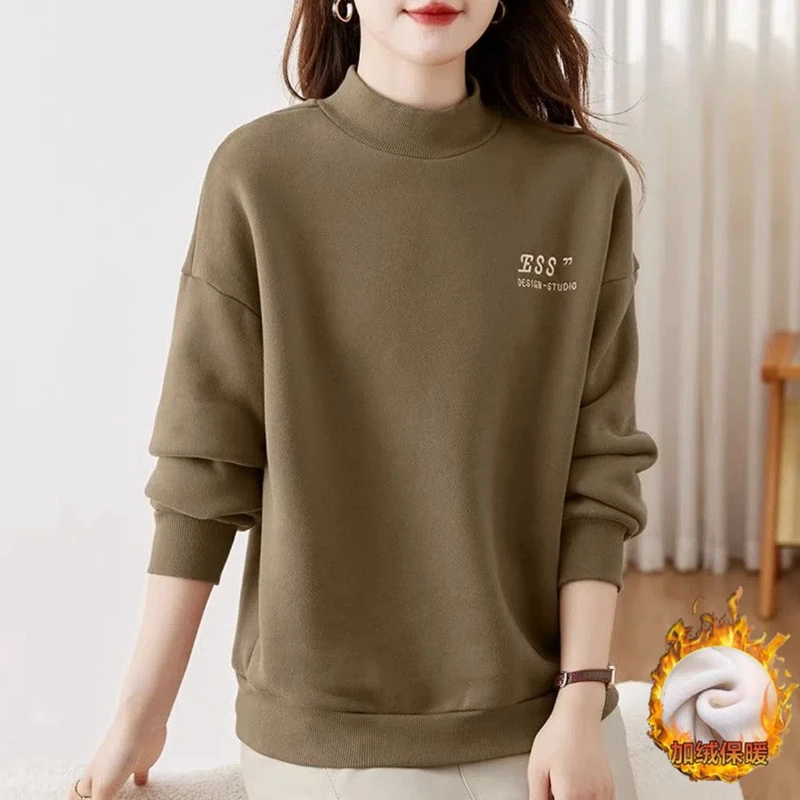 Half Turtleneck Plus Velvet Sweatshirt for Women Loose Simple Warm Embroidery Versatile Long-sleeved Women's Top
Half Turtleneck Plus Velvet Sweatshirt for Women Loose Simple Warm Embroidery Versatile Long-sleeved Women's Top