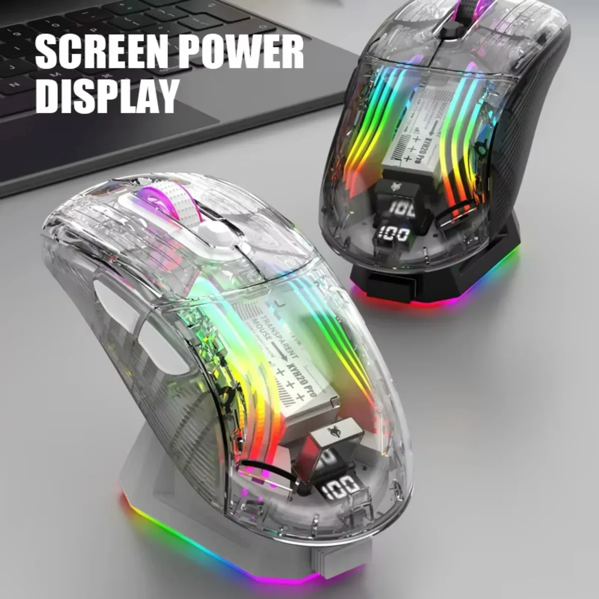 Gaming Mouse Wireless RGB Tri-Mode Transparent 4000 DPI Bluetooth Mouse with Magnetic Charging Base Game Accessories XYH20pro
Gaming Mouse Wireless RGB Tri-Mode Transparent 4000 DPI Bluetooth Mouse with Magnetic Charging Base Game Accessories XYH20pro