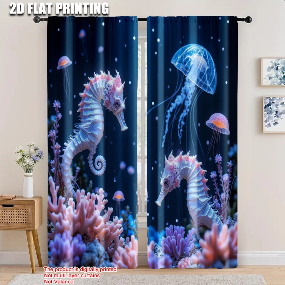 2pcs, 2D flat printing Curtain Coral Sea Horse Versatile Polyester Fabric,Without Electricity Festive Backdrops for Holiday 
2pcs, 2D flat printing Curtain Coral Sea Horse Versatile Polyester Fabric,Without Electricity Festive Backdrops for Holiday