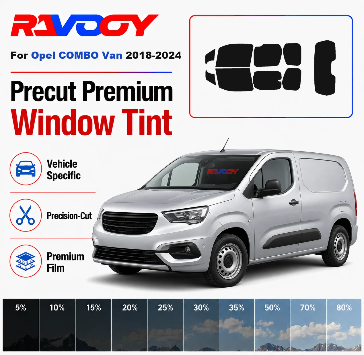 Premium Precut Window Tint Kit Front Rear Windows Rear Windshield For Opel COMBO Van 2018-2024 Complete Set Nano Ceramic Film
Premium Precut Window Tint Kit Front Rear Windows Rear Windshield For Opel COMBO Van 2018-2024 Complete Set Nano Ceramic Film