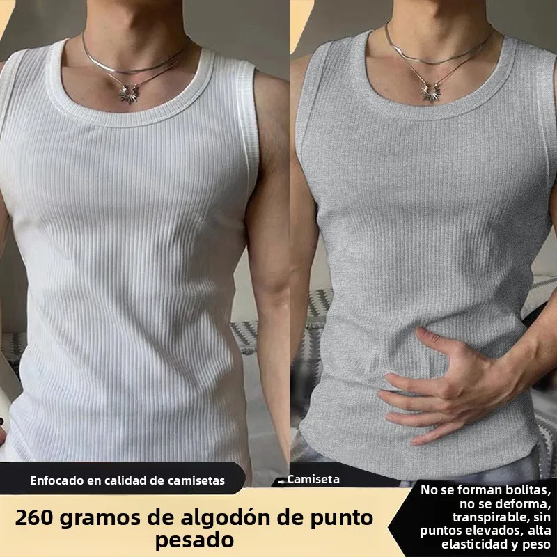Camiseta Deportiva sin Mangas con Nervaduras Gruesas Blancas para Hombre, Estilo Americano, para Verano, Moldeadora y Muscula... Camiseta Deportiva sin Mangas con Nervaduras Gruesas Blancas para Hombre, Estilo Americano, para Verano, Moldeadora y Muscula...