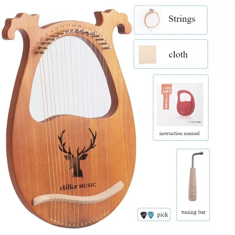 16 Strings Lyre Harp Mahogany Wood Harp Piano Stringed Musical Instrument with Tuning Wrench Spare Strings
16 Strings Lyre Harp Mahogany Wood Harp Piano Stringed Musical Instrument with Tuning Wrench Spare Strings