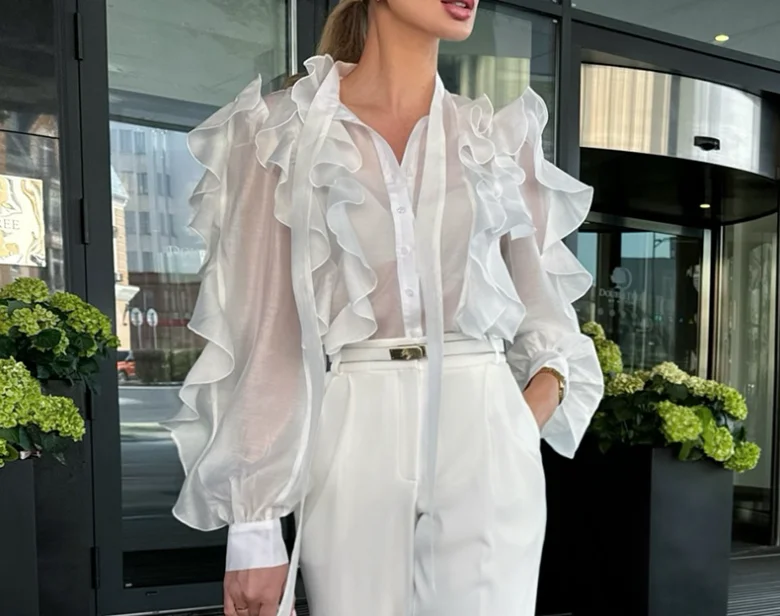 French Women's Blouses 2025 Temperament Elegant Stand Up Collar Lantern Sleeves Long Sleeved Shirt Top Sexy Semi Transparent Top
French Women's Blouses 2025 Temperament Elegant Stand Up Collar Lantern Sleeves Long Sleeved Shirt Top Sexy Semi Transparent Top