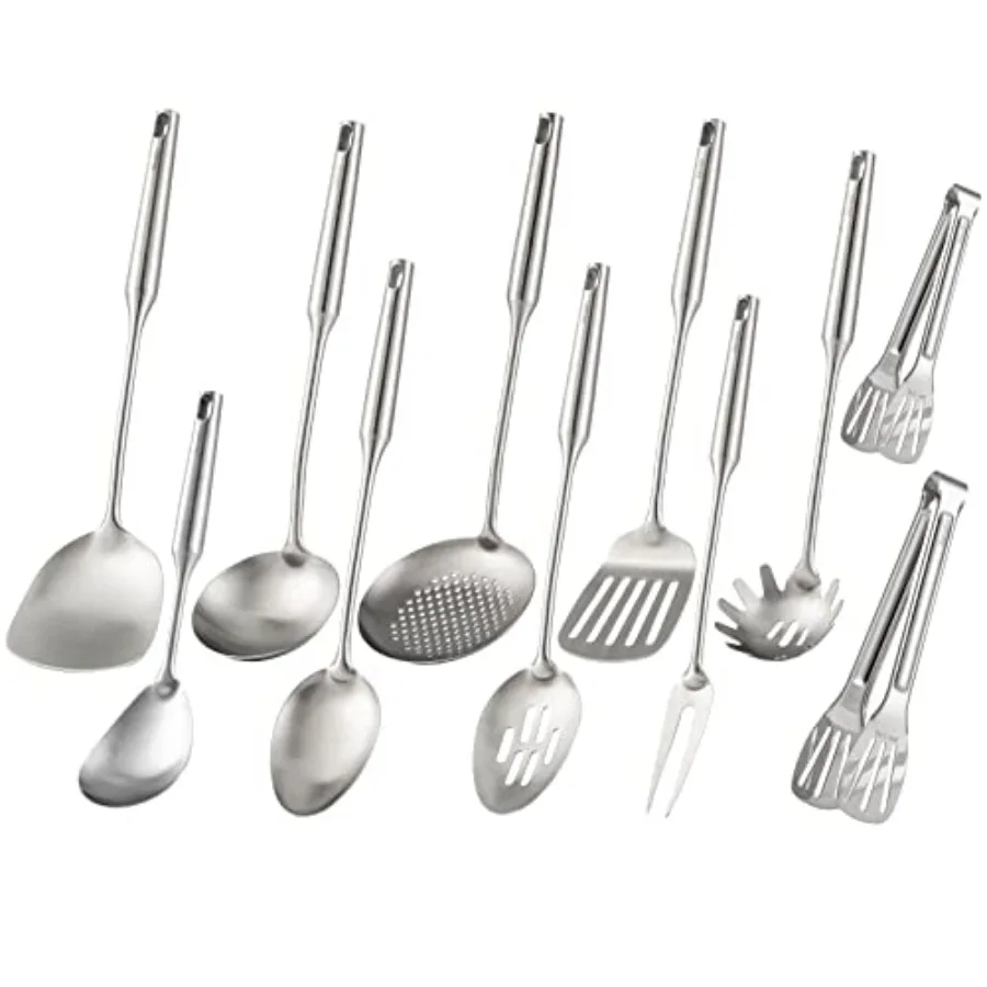 Kitchen utensils set for cooking: 18/10 stainless steel, silver, all-metal 11-piece set including tongs, fork, solid spoon, slo
Kitchen utensils set for cooking: 18/10 stainless steel, silver, all-metal 11-piece set including tongs, fork, solid spoon, slo