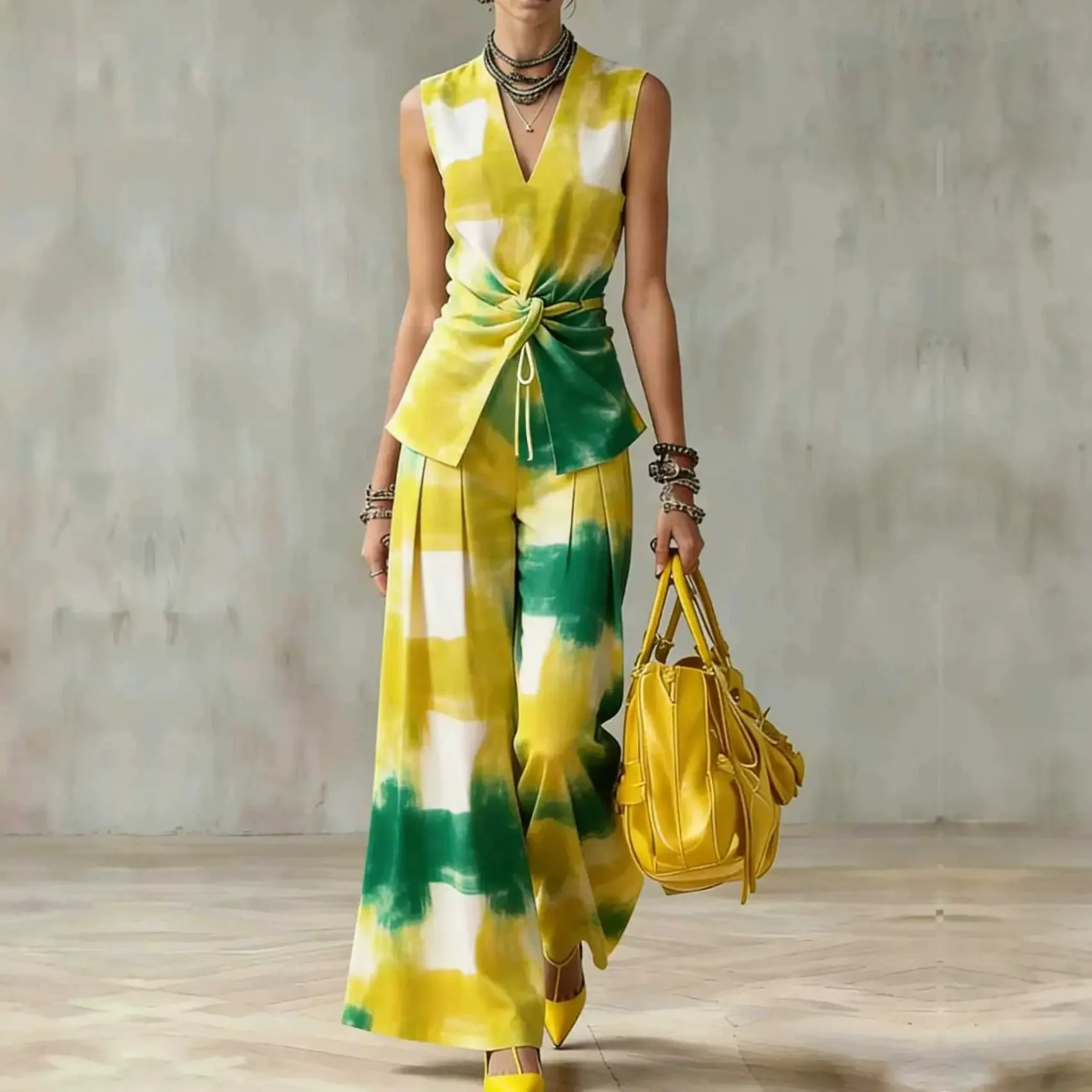 Summer Women Tie Dye Two Piece Set Sleeveless V Neck Twist Waist Top & High Waist Wide Leg Pants 2 Pieces Suit Sets Outfit
Summer Women Tie Dye Two Piece Set Sleeveless V Neck Twist Waist Top & High Waist Wide Leg Pants 2 Pieces Suit Sets Outfit